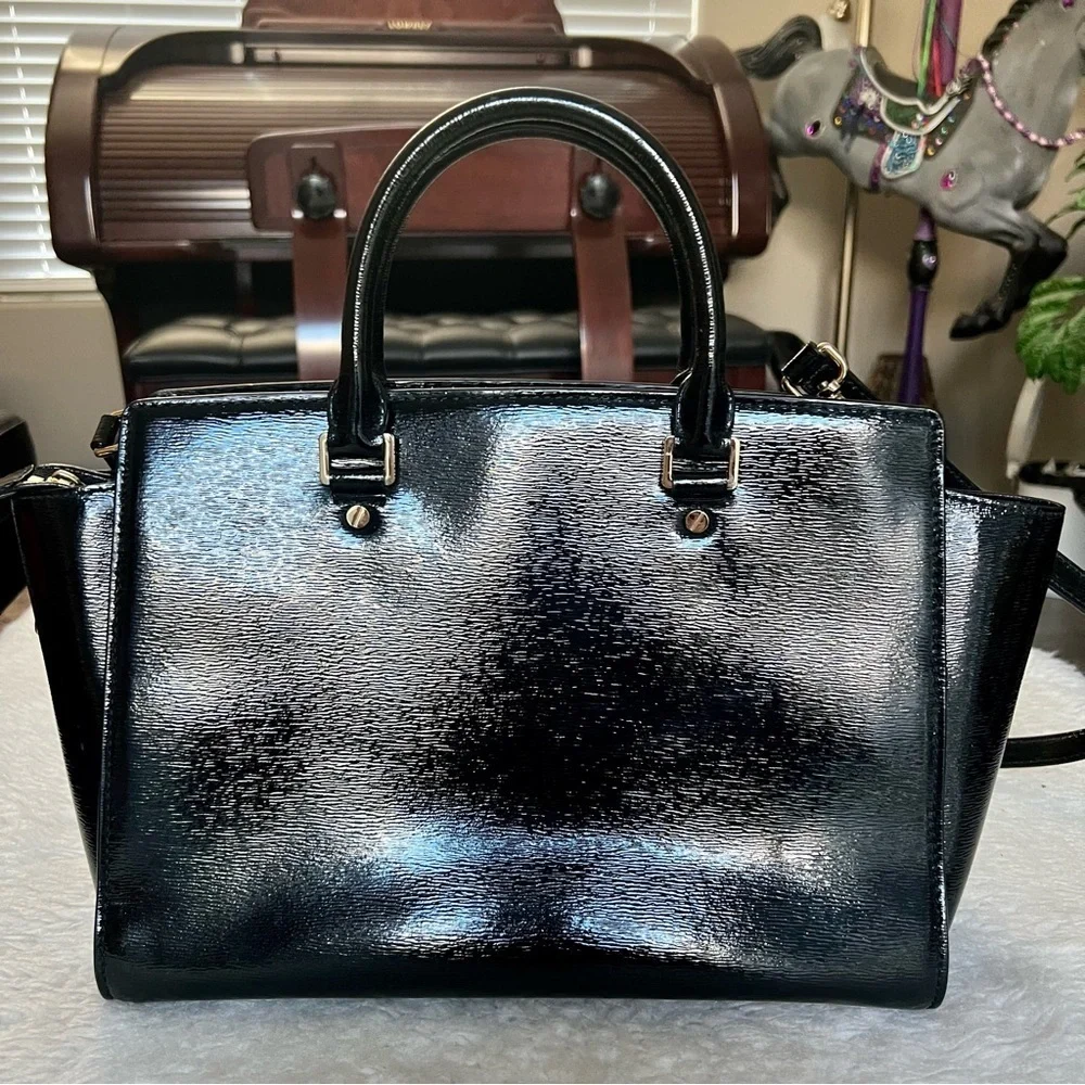 Michael Kors Avril Black Patent Leather Satchels/Shoulders Bag